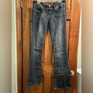 Refuge Knockout Dark Wash Faded Low Rise Skinny Bootcut Jeans Size 6L